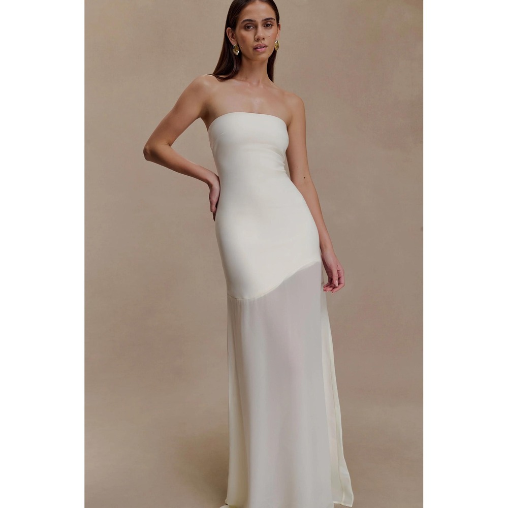 MESHKI Mason Crepe and Chiffon Maxi Dress Ivory Size Small New With Tags